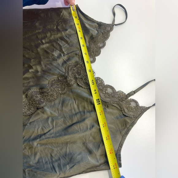 Max & Moi Paris Olive Green Lace Trim Silk Babydoll Camisole Tank Top Y2K Style - Picture 7 of 8